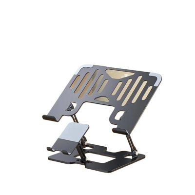 Adjustable Carbon Steel Laptop Stand -Tablet & Phone Compatible Foldable Desktop 2-in-1 Ergonomic Heat Dissipation Design(Black)