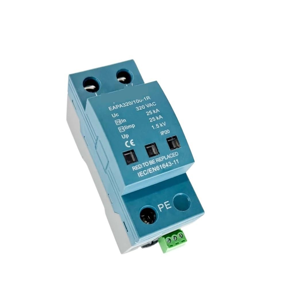 1P Surge Protector 100KA, Surge Arrester T1+T2, Surge Protector AC SPD 220V 230V 320V 385V 440V,Din Rail Installation(1P 380V,with RC)