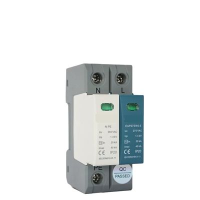 1+NPE Surge Protector 20KA-40KA, AC 220V 230V AC 275V House Surge Protector, Protector Arrester Din Rail Installation(1NPE)