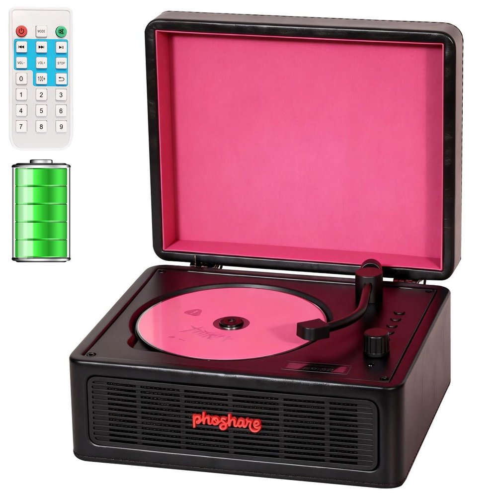 MANAYO Retro Tabletop CD Player with Bluetooth Receiver & Transmitter - Portable Wireless Music Streaming to Headphones/Speakers, USB/AUX, Remote