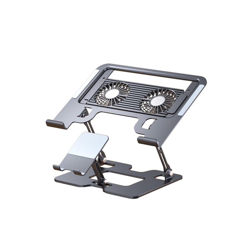 2-in-1 Laptop Tablet Stand 2 Clip Mount Smartphone Laptop Foldable Cooling Pad Support Stand Foldable Lazy Bracket Notebook Rack(2 Fans Black)