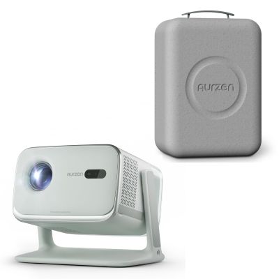 Aurzen BOOM mini Google TV Movie Projector with WiFi and Bluetooth, Voice Control, 20W Dolby Audio, Real-Time Focus, Smart Portable Outdoor Projector Bundle with EPP Carrying Case, Green