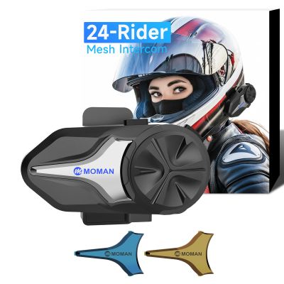 Moman Motorcycle Intercom, Group Intercom Communication Systems, FM, Hi-Fi Stereo, CVC Noise Cancellation, Waterproof BT5.1 Helmet Speaker Headset, 24 Riders Mesh Communicate(CPX 1 Pack)