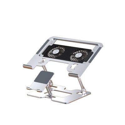 2-in-1 Laptop Tablet Stand 2 Clip Mount Smartphone Laptop Foldable Cooling Pad Support Stand Foldable Lazy Bracket Notebook Rack(2 Fans Silver)