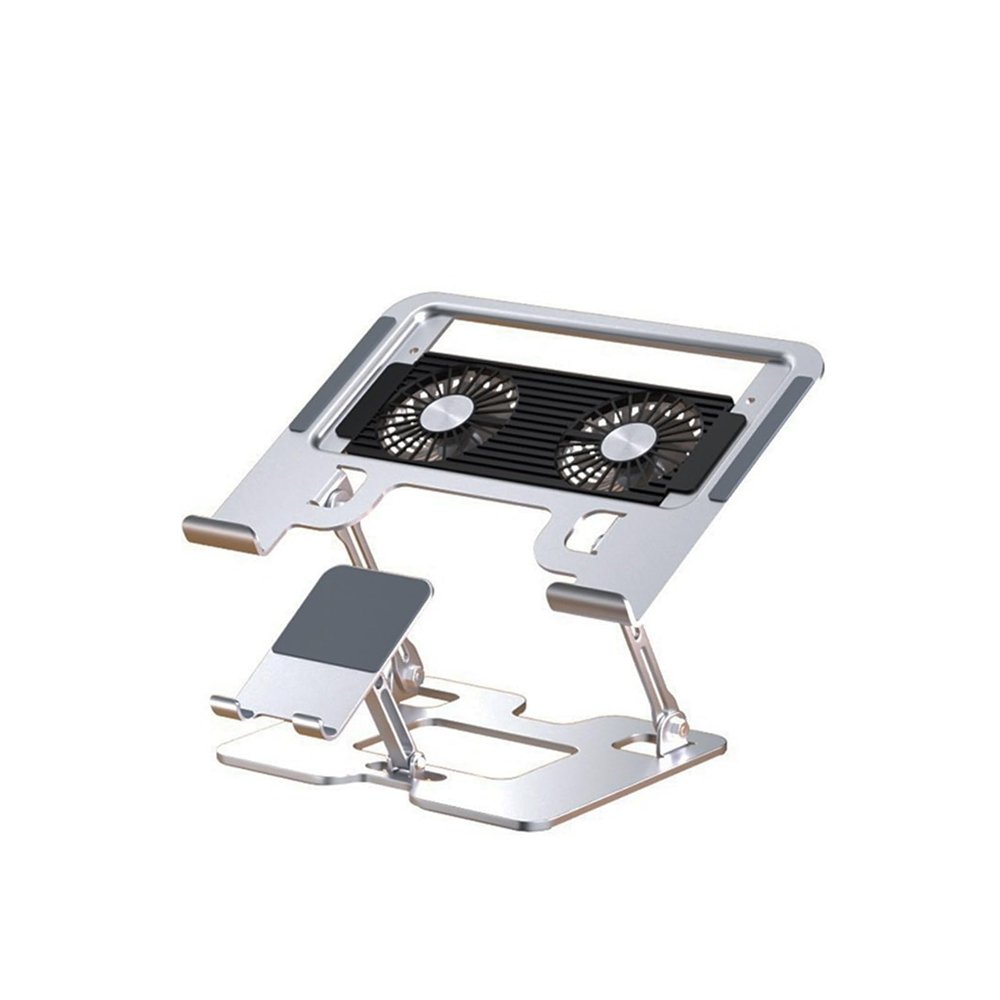 2-in-1 Laptop Tablet Stand 2 Clip Mount Smartphone Laptop Foldable Cooling Pad Support Stand Foldable Lazy Bracket Notebook Rack(2 Fans Silver)