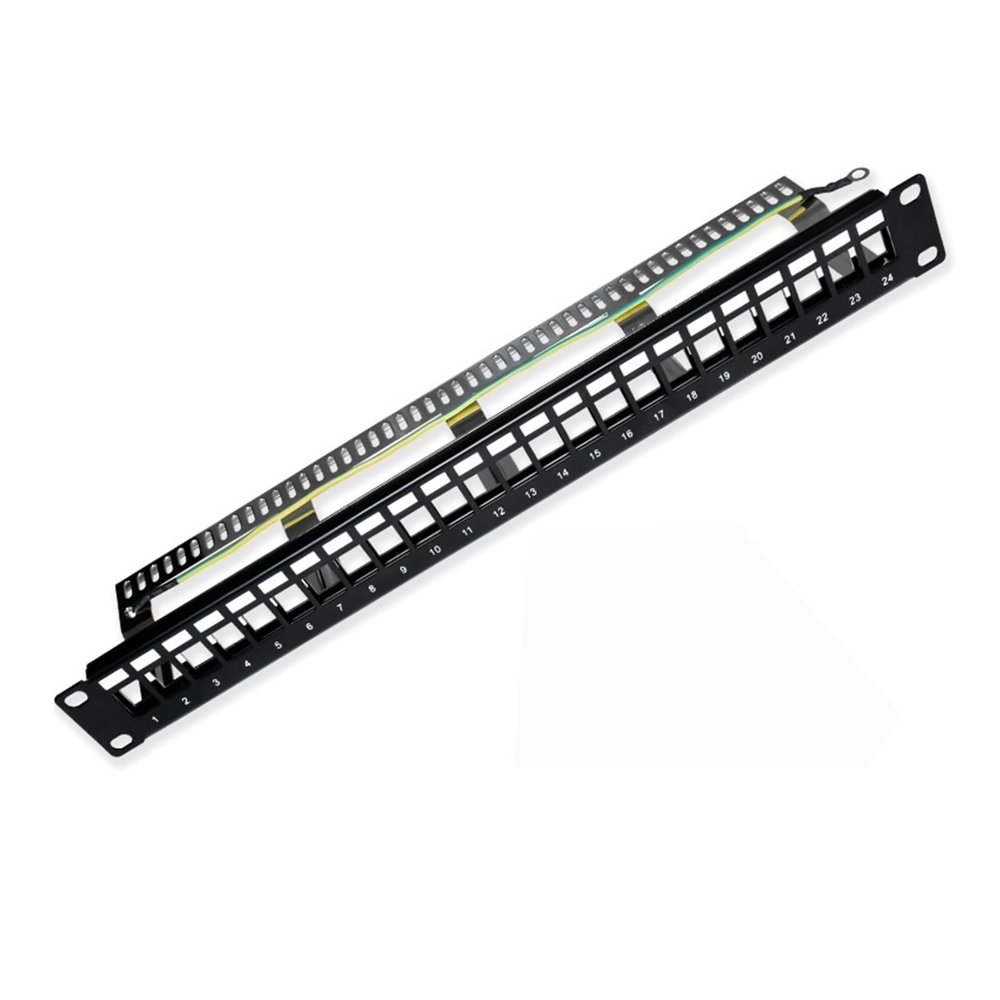 24-Port Shielded Female CAT6A RJ45 Patch Panel Metal Housing Bracket 10G Pass-Through CAT.6A UTP 19-inch Network Rackmount Frame(ONLY Patch Panel)