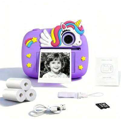 Cute Instant Print Camera for Kids Perfect Birthday for Girls and Boys Age 3-12, Fun HD Digital Video Camera Toy with 32GB SD Card, Pink (Unicorn, Pink)
