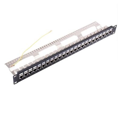 24 Port Shielded CAT6 RJ45 Patch Panel Straight Through LAN Coupler Network 19 Inch Cabinet Cabling Bracket Frame