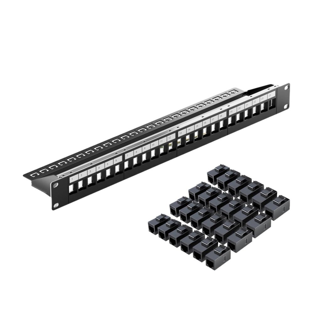 24 Ports RJ45 Patch Panel Cat6/Cat6a/Cat7 Straight Through, RJ45 Coupler Network Patch Panel 19 Inch(UTP CAT6 Coupler)