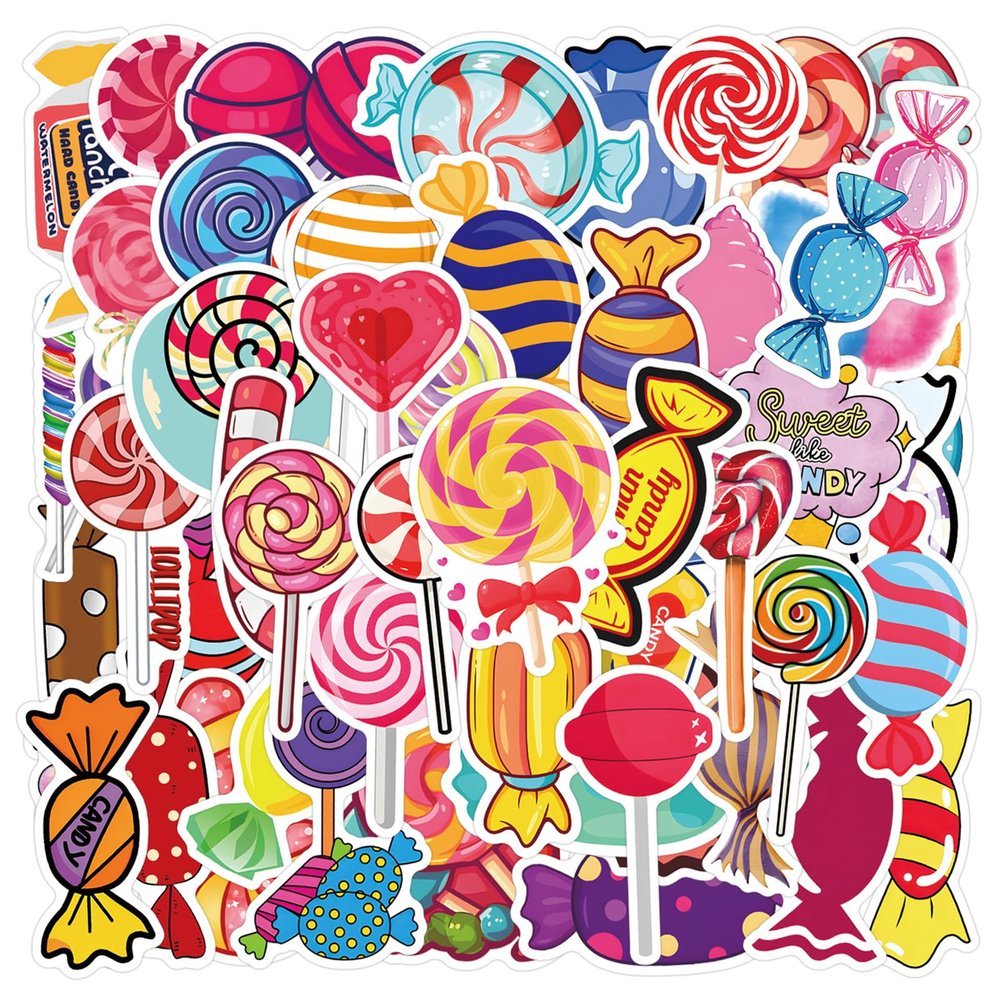 55Pcs Cream Candy Sticker,Vinyl Waterproof Dessert Stickers,Funny Design Candys Ice Cream Stickers for Girls Water Bottle Laptop, Phone case,Guitar,Birthday Gifts Party DIY Decor(Candys)