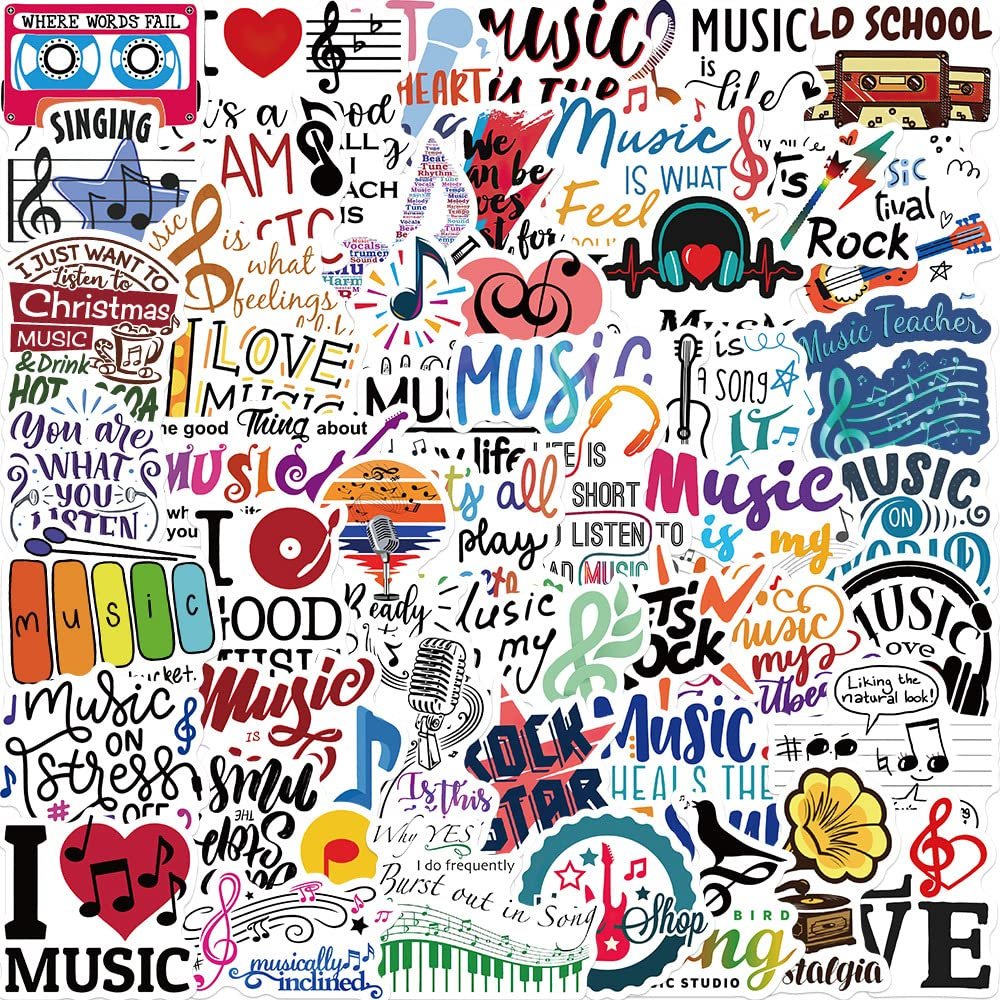 50Pcs Music Motivational Stickers,Vinyl Waterproof Musics Stickers for Laptops Water Bottles,Phone case,Skateboard, Guitar,Scrapbook,Diary,Gift,Philharmonic,for Adults Students Party Gifts(Musics)