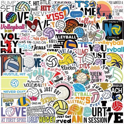 50Pcs Funny Volleyball Sports Stickers,Motivational Volleyball Water Bottle Sticker for Kids, Waterproof Vinyl Laptop Kids Stickers for Laptop,Bumper,Skateboard, Guitar,Sports Enthusiast(Volleyballs)