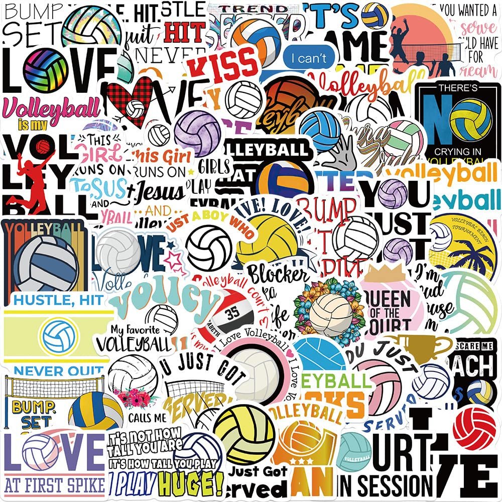50Pcs Funny Volleyball Sports Stickers,Motivational Volleyball Water Bottle Sticker for Kids, Waterproof Vinyl Laptop Kids Stickers for Laptop,Bumper,Skateboard, Guitar,Sports Enthusiast(Volleyballs)