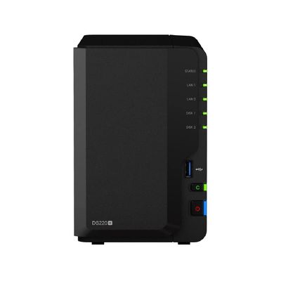 Synology DiskStation DS220+ NAS Server with Celeron 2.0GHz CPU, 6GB Memory, 4TB HDD Storage, 2 x 1GbE LAN Ports, DSM Operating System