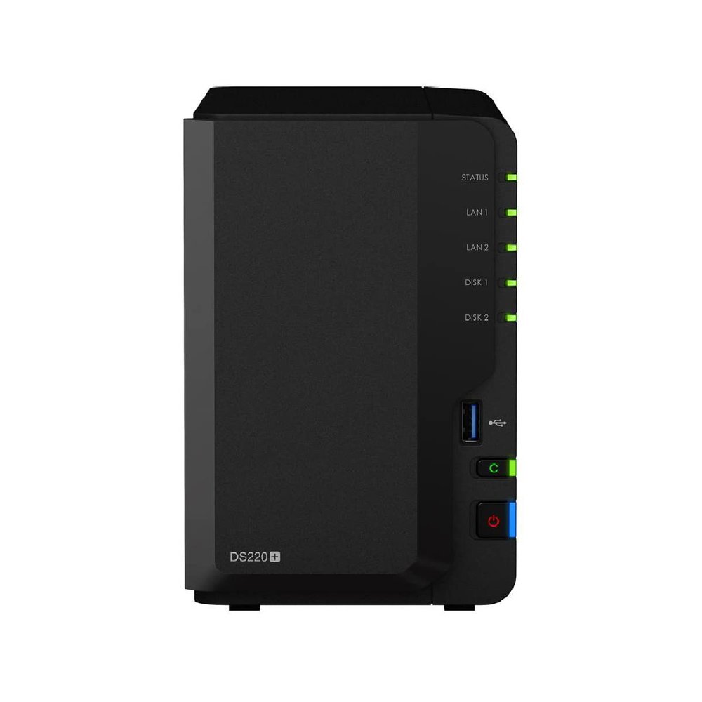 Synology DiskStation DS220+ NAS Server with Celeron 2.0GHz CPU, 6GB Memory, 4TB HDD Storage, 2 x 1GbE LAN Ports, DSM Operating System