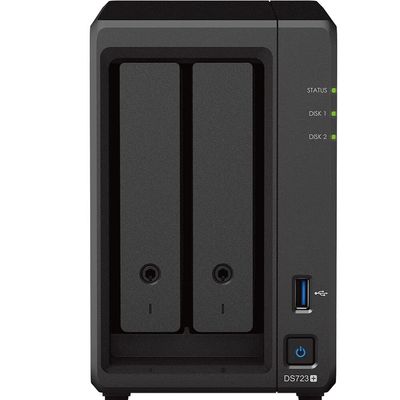 Synology DiskStation DS723+ NAS Server with Ryzen 2.6GHz CPU, 32GB Memory, 16TB HDD Storage, 1TB M.2 NVMe SSD, 2 x 1GbE LAN Ports, DSM Operating System