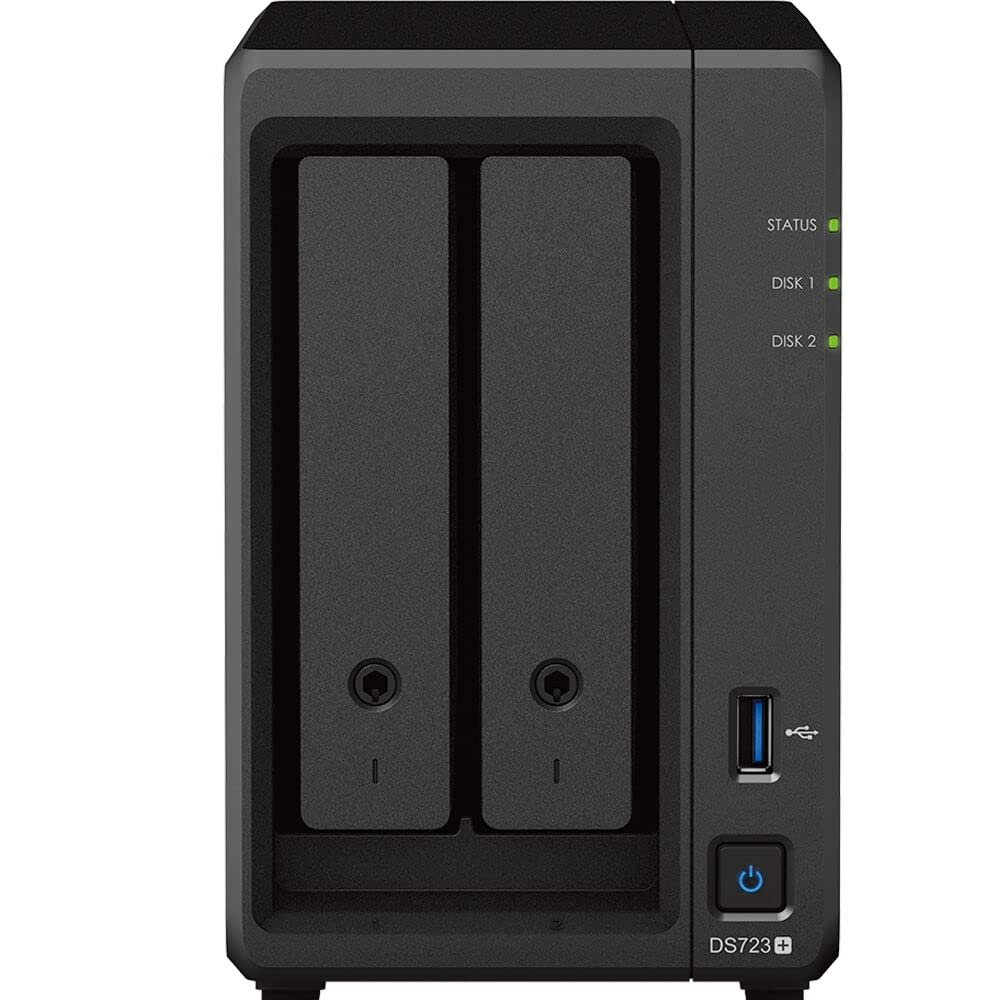Synology DiskStation DS723+ NAS Server with Ryzen 2.6GHz CPU, 32GB Memory, 16TB HDD Storage, 1TB M.2 NVMe SSD, 2 x 1GbE LAN Ports, DSM Operating System