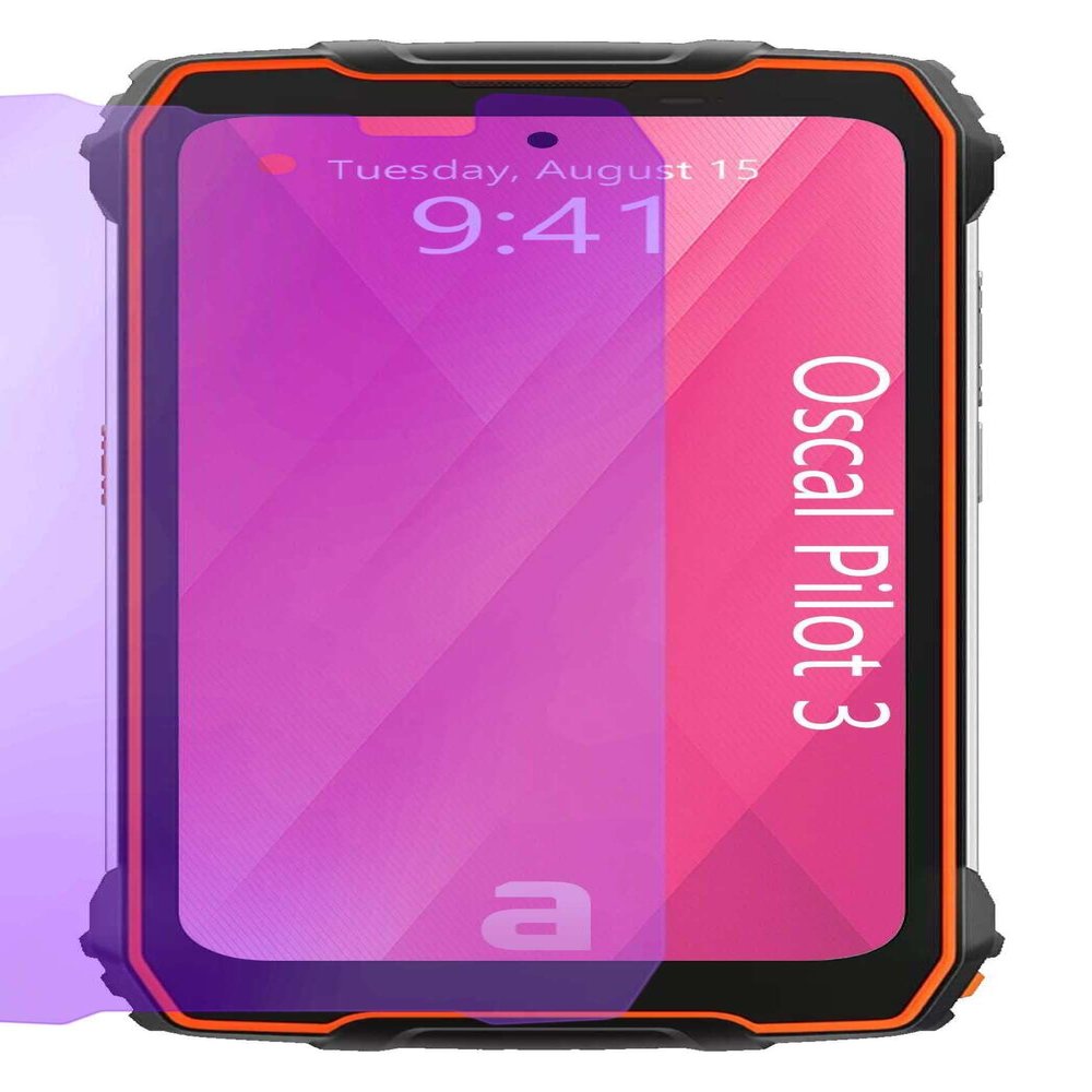 apgo Anti-Blue 9H Hybrid protective glass compatible with Oscal Pilot 3, flexible nano glass, great replacement for tempered glass, scratch-resistant, full glue
