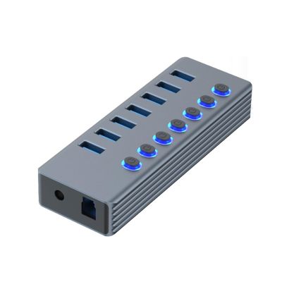 Fast Speed 7 Port USB3.0 Data Hubs Splitter with Individual Power Switches for PC Laptop and More PC Accessories