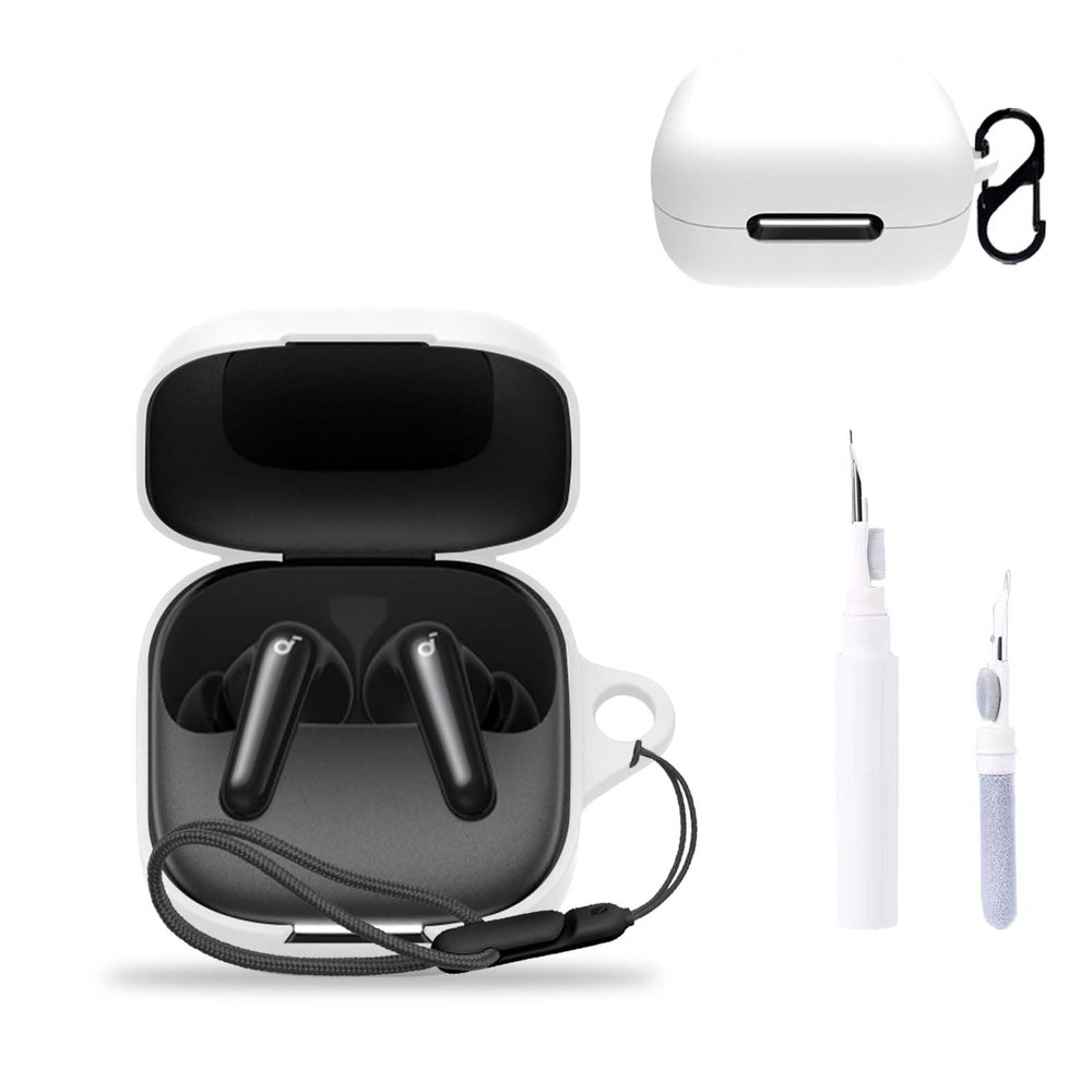 for Anker Soundcore P31i Case Cover,NOUKAJU Earphone Protective Cover(with Carabiner + Lanyard + Cleaning Pen) Drop-Proof,Scratch-Proof,Shock-Proof,Case for Soundcore P31i(White)