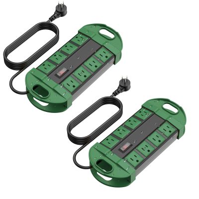 CCCEI 2 Outdoor Power Strips Weatherproof with 8 Plug, Waterproof Extension Cord with Multiple Outlets, Christmas Exterior Garden Yard Surge Protector 15FT, Green.