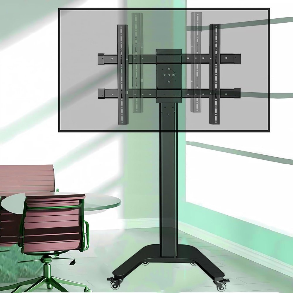 QICBYING TV Floor Stand - Mobile TV Cart Stand with Wheels, for 32-65 Inch TVs Height Adjustable Telescopic TVs Lift, Horizontal and Vertical Screen Switching Rolling Floor Stand