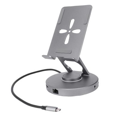 Asixxsix USB C Docking Station Stand, 11 in 1 Adjustable Rotatable Tablet Holder with SD TF Card Reader 4K HDMI Gigabit Ethernet 100W PD, for Steam Deck ROG Ally