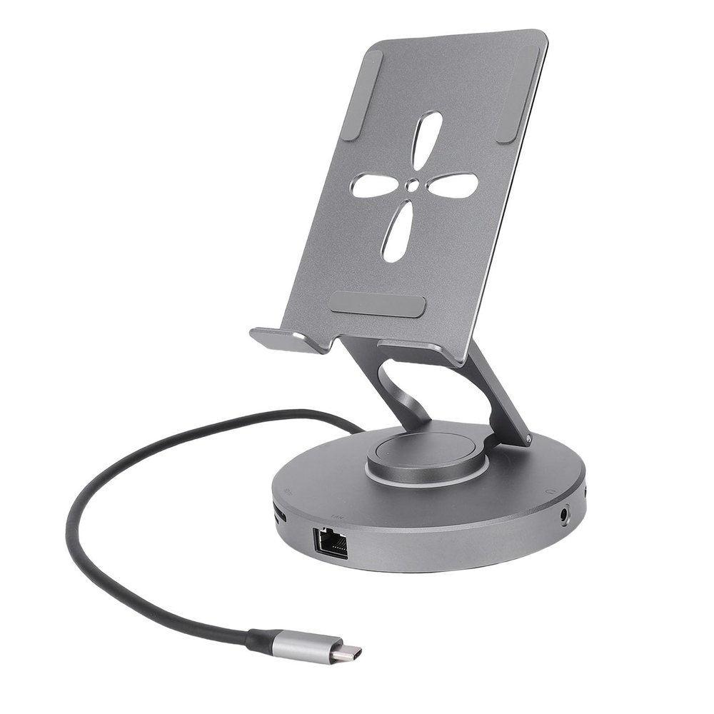 Asixxsix USB C Docking Station Stand, 11 in 1 Adjustable Rotatable Tablet Holder with SD TF Card Reader 4K HDMI Gigabit Ethernet 100W PD, for Steam Deck ROG Ally