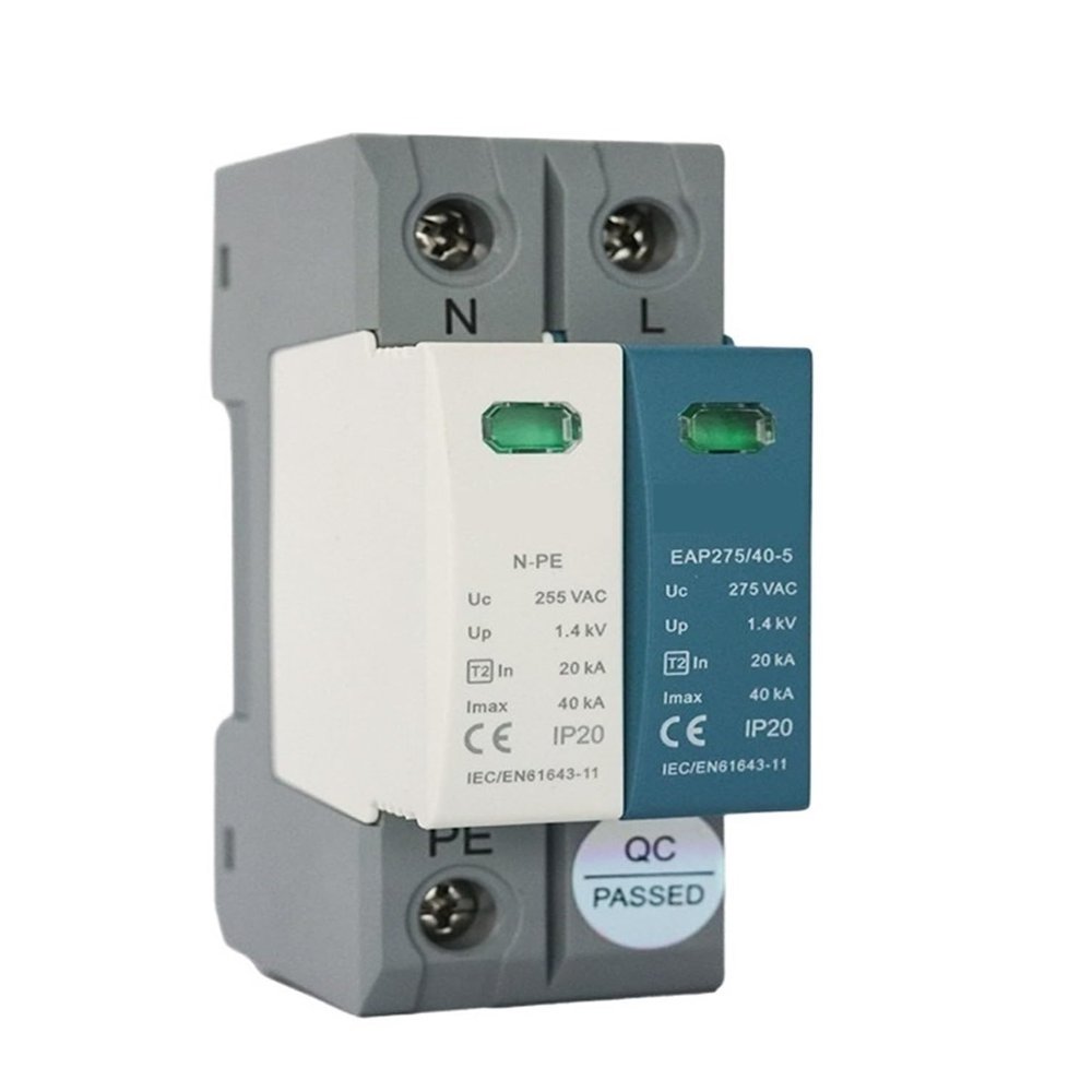 1+NPE Surge Protector 20KA-40KA, AC 220V 230V AC 275V House Surge Protector, Protector Arrester Din Rail Installation(1NPE)