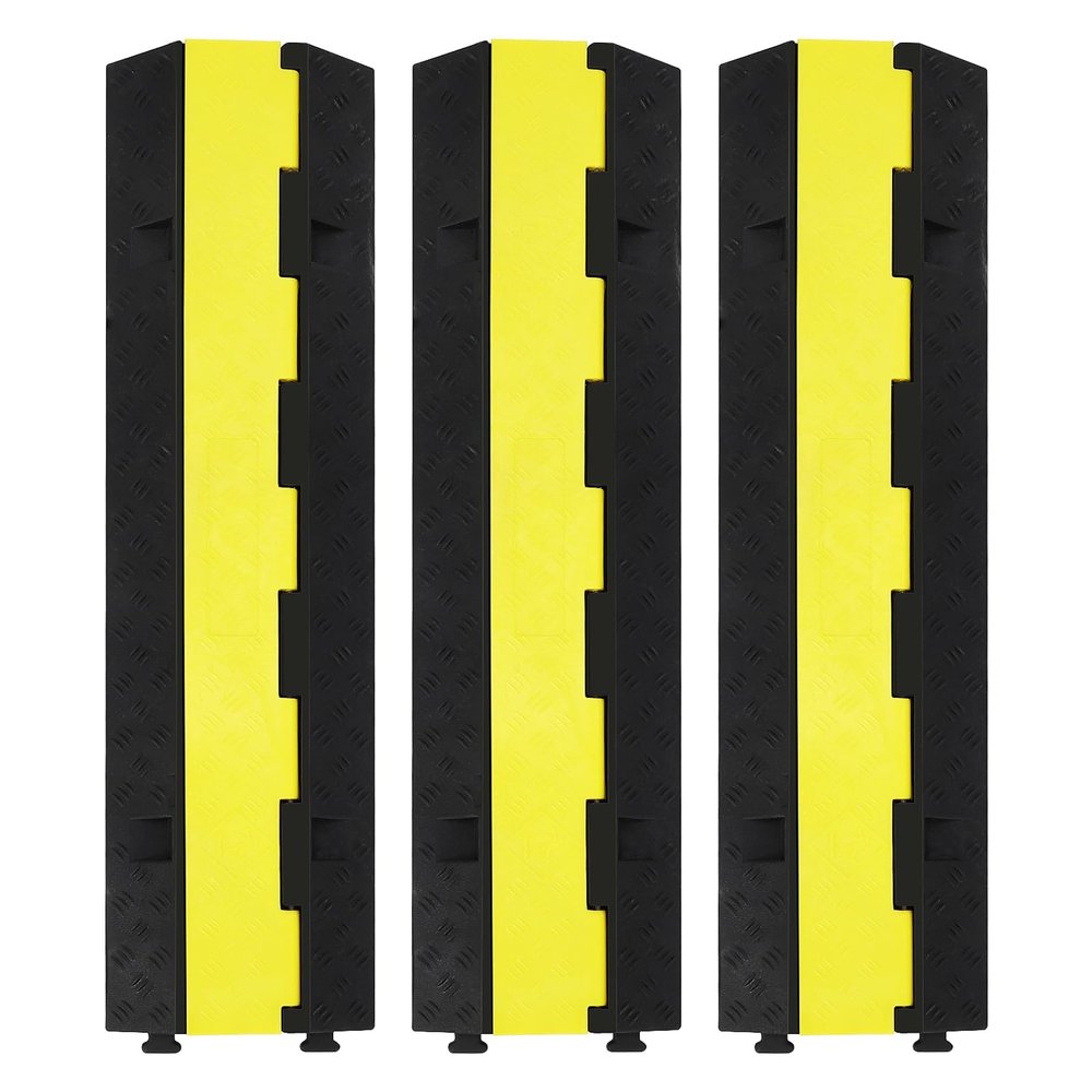 3 Pack Heavy Duty Rubber Cable Protectors with 2 Channel Ramps, 11000lbs Capacity Speed Bumps for Cables and Vehicles, Durable for Indoor and Outdoor Use