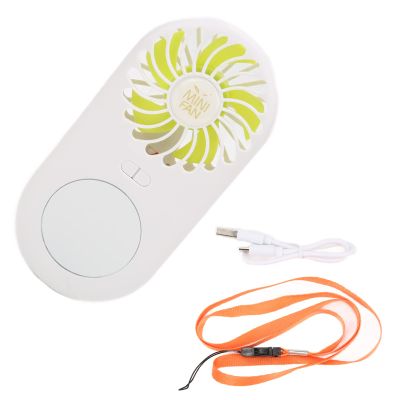 BORDSTRACT Handheld Fan Mini Mirror USB Fan Rechargeable Portable for Summer Travel (Green)