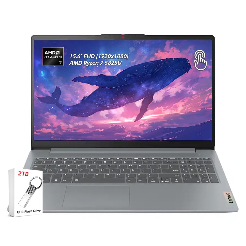 Lenovo IdeaPad Slim 3 15.6" Full HD Touchscreen Laptop AMD Ryzen 7 5825U, 16GB Memory, 2TB SSD, AMD Radeon Graphics, Bluetooth, Wi-Fi6, Webcam, Windows 11, Arctic Grey, w/2TB USB Drive, W/GaLiMu