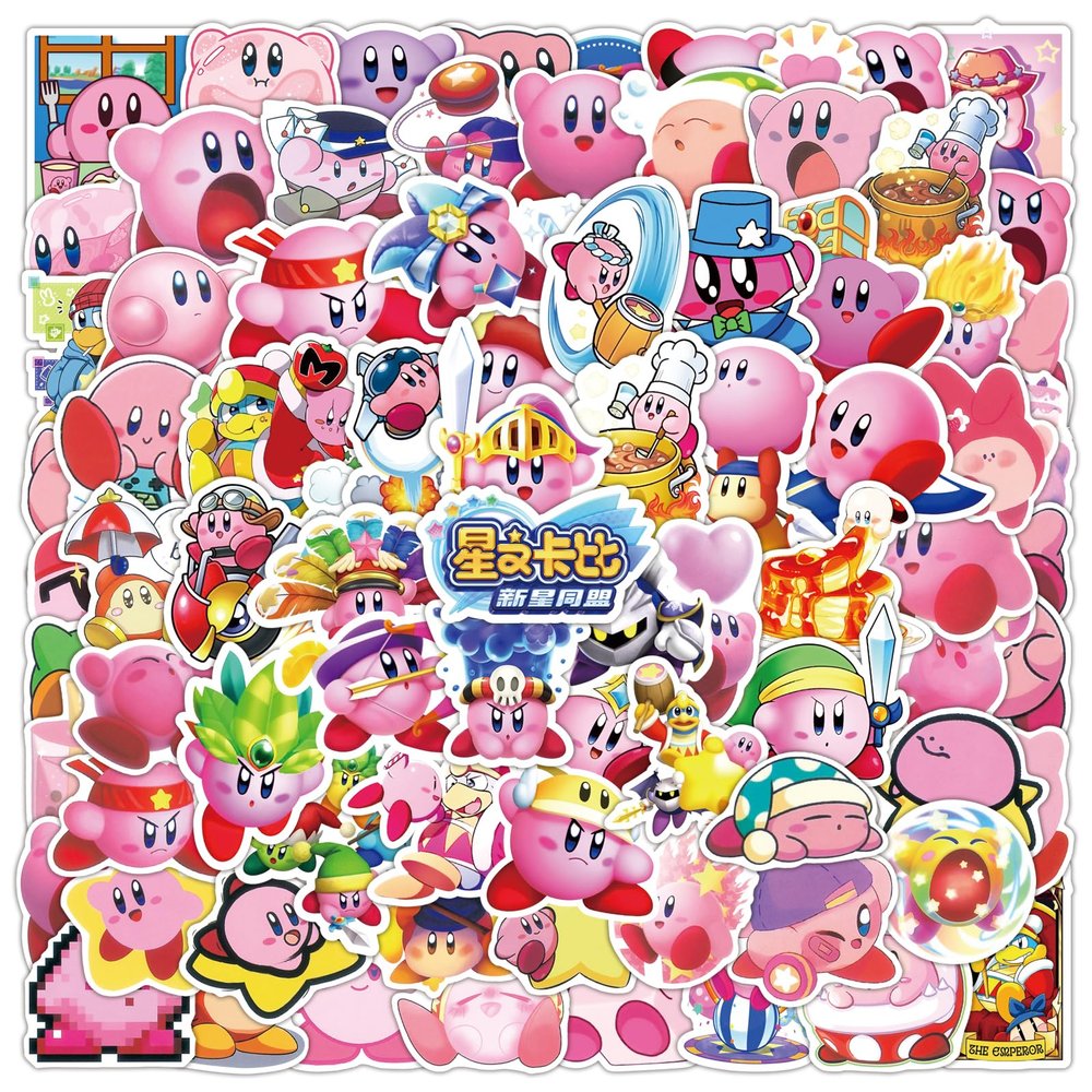 100pcs Kirby Cartoon Stickers for Kids Water Bottle, Cute Switch Game Waterproof Vinyl Stickers for Adult Teen Girl Laptop Skateboard Bike Guitar Laggage Bicycle Travel Case Helmet Notebook Scrapbook