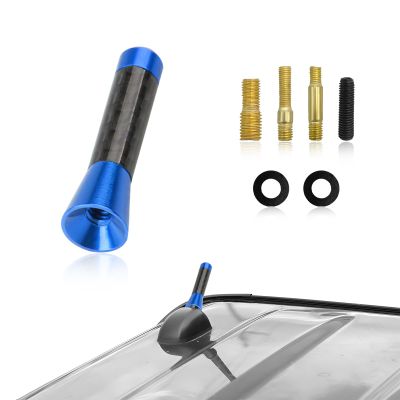 Sun Walker Car Short Antenna, 1.37 Inch Aluminum Alloy Stubby Aerial Antenna with Screws & Gaskets, Mini Carbon Fiber Auto Roof Mounted Aerial Mast for AM FM Stereo Reception (Blue)