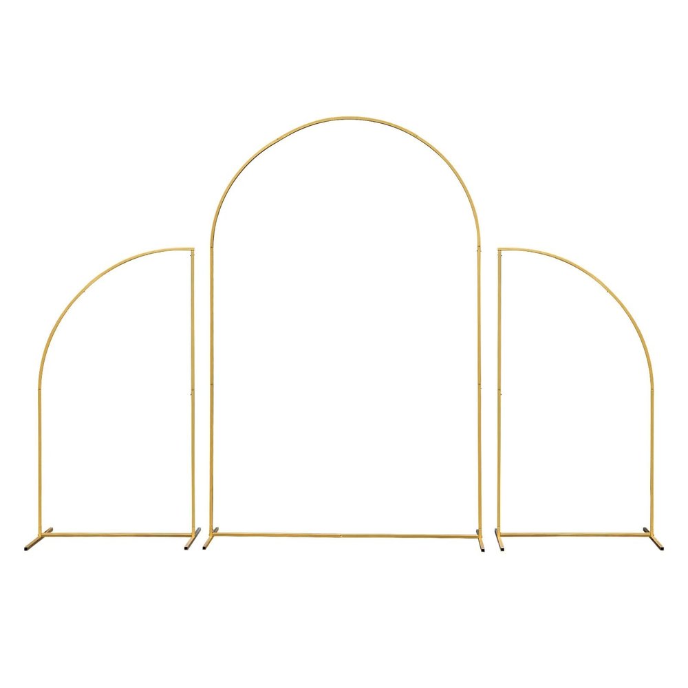 3PCS Metal Wedding Arch Backdrop Stand, Gold/White Fan-shaped for Ceremony Party Decoration for Wedding Ceremony(Gold)
