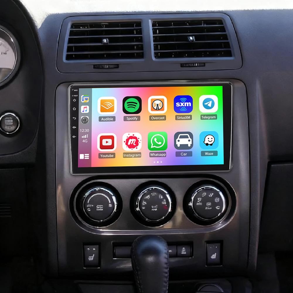 10.1" Double Din Car Stereo Radio for Dodge Challenger 2008-2014 Android 14 Touch Screen Head Unit 4+64G Car Stereo with Wireless Carplay Android Auto GPS Bluetooth WiFi FM RDS DSP SWC Backup Camera