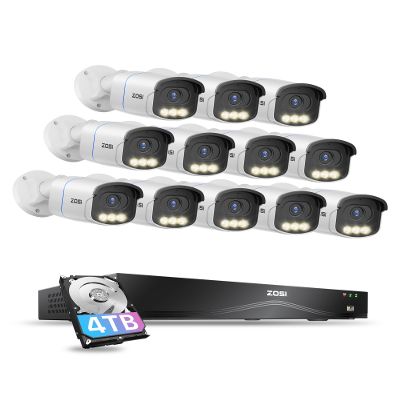 ZOSI 4K 16CH PoE Security Camera System,12pcs 4K C186 Aurora Lux Outdoor PoE Cameras with True Full Color Night Vision,Person Vehicle Detection,2 Way Audio,8MP 16CH NVR with 4TB HDD for 24/7 Recording