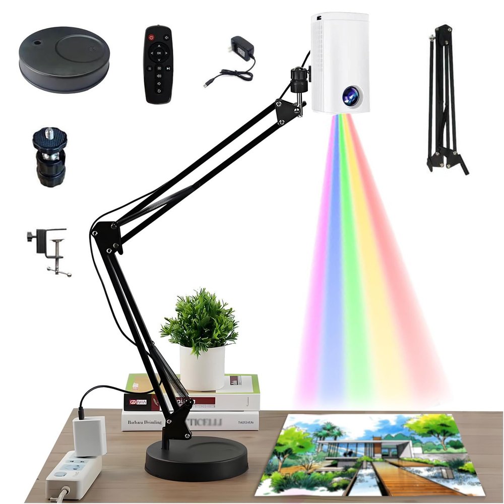 Drawing Projector, Art Projector, Portable Smart Tracing Painting Tool with Remote Control & Stand, WIFI and USB Connectivity for Image Transfer (White 0.6m)