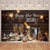10x7ft 2026 Happy New Year Backdrop Champagne Glasses Fireworks Photography Background 2026 New Year Eve Party Decorations Supplies Christmas Family Dinner Winter Holiday Photo Booth Banner Props view 2