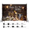 10x7ft 2026 Happy New Year Backdrop Champagne Glasses Fireworks Photography Background 2026 New Year Eve Party Decorations Supplies Christmas Family Dinner Winter Holiday Photo Booth Banner Props view 3