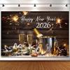 10x7ft 2026 Happy New Year Backdrop Champagne Glasses Fireworks Photography Background 2026 New Year Eve Party Decorations Supplies Christmas Family Dinner Winter Holiday Photo Booth Banner Props view 4