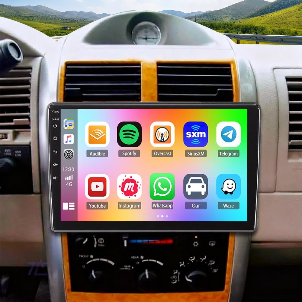10.1" Double Din Car Stereo Radio for Chrysler Aspen 2007-2009 Android 14 Touch Screen Head Unit 4+64G Car Stereo with Wireless Carplay Android Auto GPS Bluetooth WiFi FM RDS DSP SWC Backup Camera