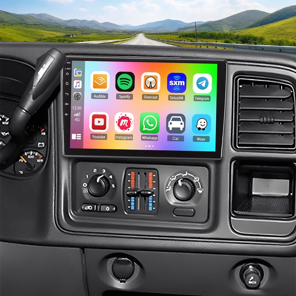 10.1" Double Din Car Stereo Radio for Chevy Silverado 1500 2500 3500 2003-2006 Android 14 Touch Screen Head Unit 4+64G Car Stereo with Carplay Android Auto GPS Bluetooth WiFi FM RDS SWC Backup Camera