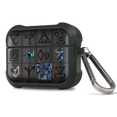 Carveit Wooden Case for AirPods Pro 3 Case (2025), Wood Artistic Engraved & Handmade Shell Inlay, TPU Shockproof Cover, Titanium Quick Released Clasp (Mystical Runes) Blackwood
