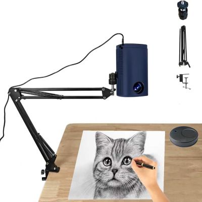 Drawing Projector for Tracing, Portable Art Projector with Stand for Desktop Canvas and Wall, USB/Smartphone Compatible, Remote Control (Blue 0.6m)