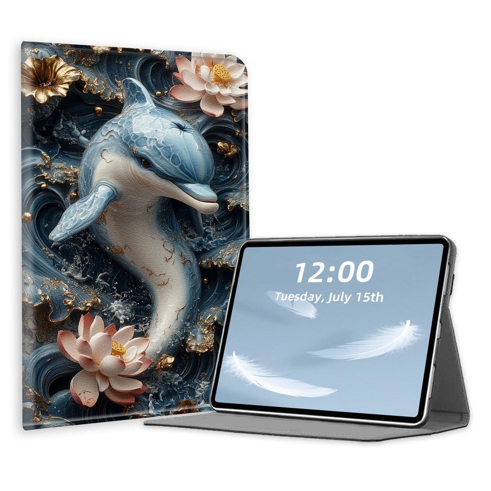 Case for 6.8" Kindle Paperwhite (11th Gen,2021),PU Leather Folio Cover with Multi-Angle Stand,Auto Sleep/Wake for Kindle Paperwhite 6.8 Inch,Dolphin with Lotus Flowers