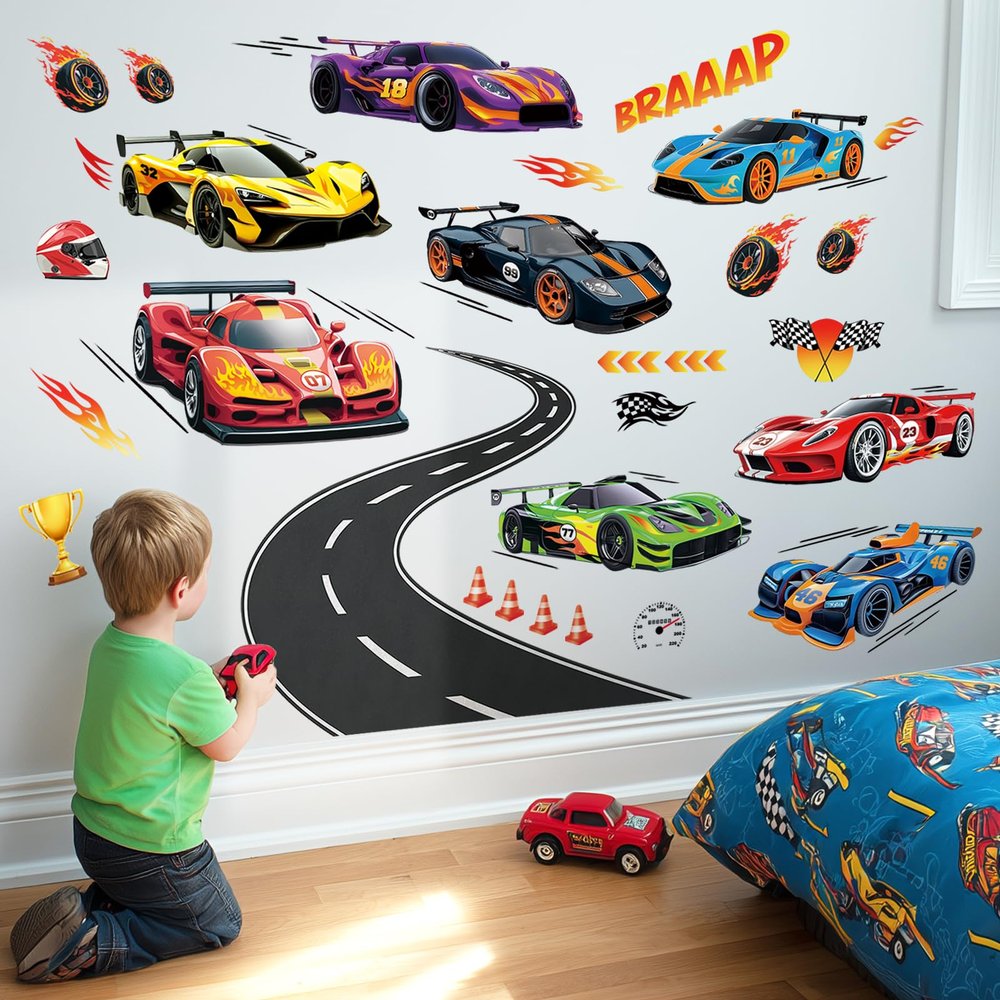 DECOWALL Racing Car & Race Track Wall Decals Stickers for Kids (SG2-2517)