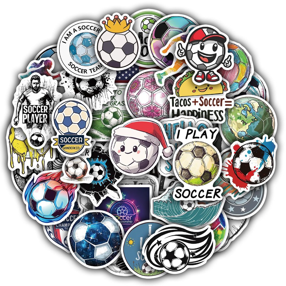 100 Pcs Soccer Stickers for Kids, Cool Sport Stickers for Water Bottle, Laptop, Scrapbook, Party Favors and Team Rewards, Soccer Gifts for Kids Teens Adults