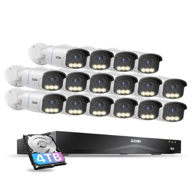 ZOSI 4K 16CH PoE Security Camera System, 16pcs 4K C186 Aurora Lux PoE Cameras Outdoor, True Full Color Night Vision, Person Vehicle Detection, 2 Way Audio, 8MP 16CH NVR with 4TB HDD for 24/7 Recording