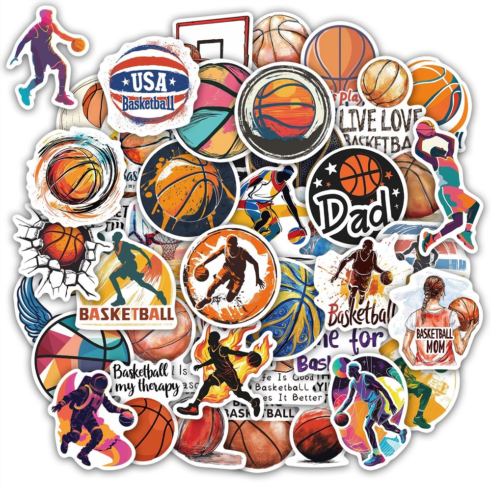 100 Pcs Basketball Stickers for Kids Teens Adults, Cute Sport Stickers for Water Bottle, Laptop, Scrapbook, Basketball Party Favors, Gifts